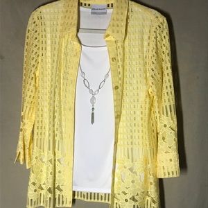 Alfred Dunner Yellow Cut Away Sheer Blouse 12/14